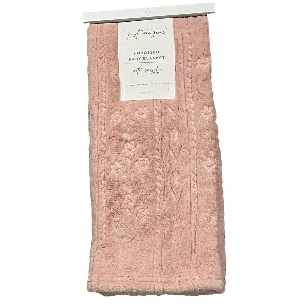 JUST IMAGINE Pink Floral Embossed Detail Baby Girl Blanket Soft Plush Flower Row